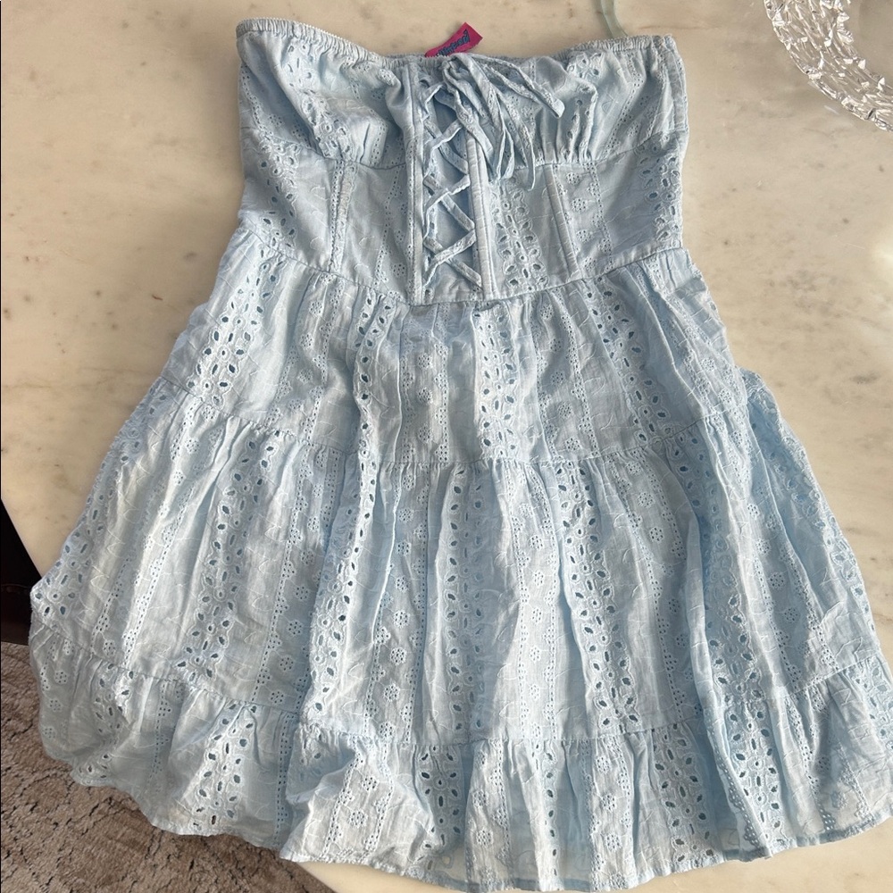 Edikted Sky Blue Lace-Up Dress